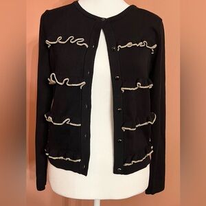 Kate Spade LNWOT Sz 12/Small Black Cardigan w/ Gold Accent Ruffles